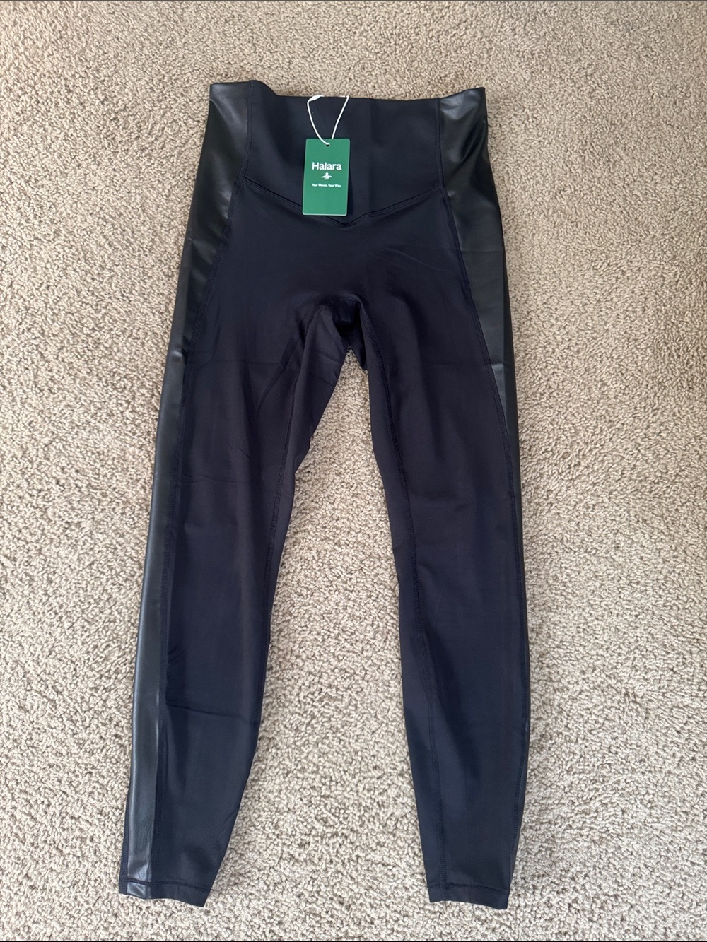 ' Black Faux-Leather Panel Leggings